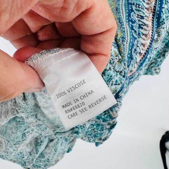 Jones New York Boho Floral Peasant Blouse Blue Multicolor Ruffle Hem Size 2X - Picture 5 of 7